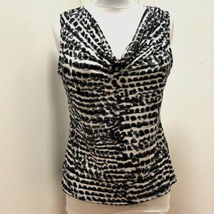 Calvin Klein Sleeveless Blouse Drape Neck Leopard Print Black/White